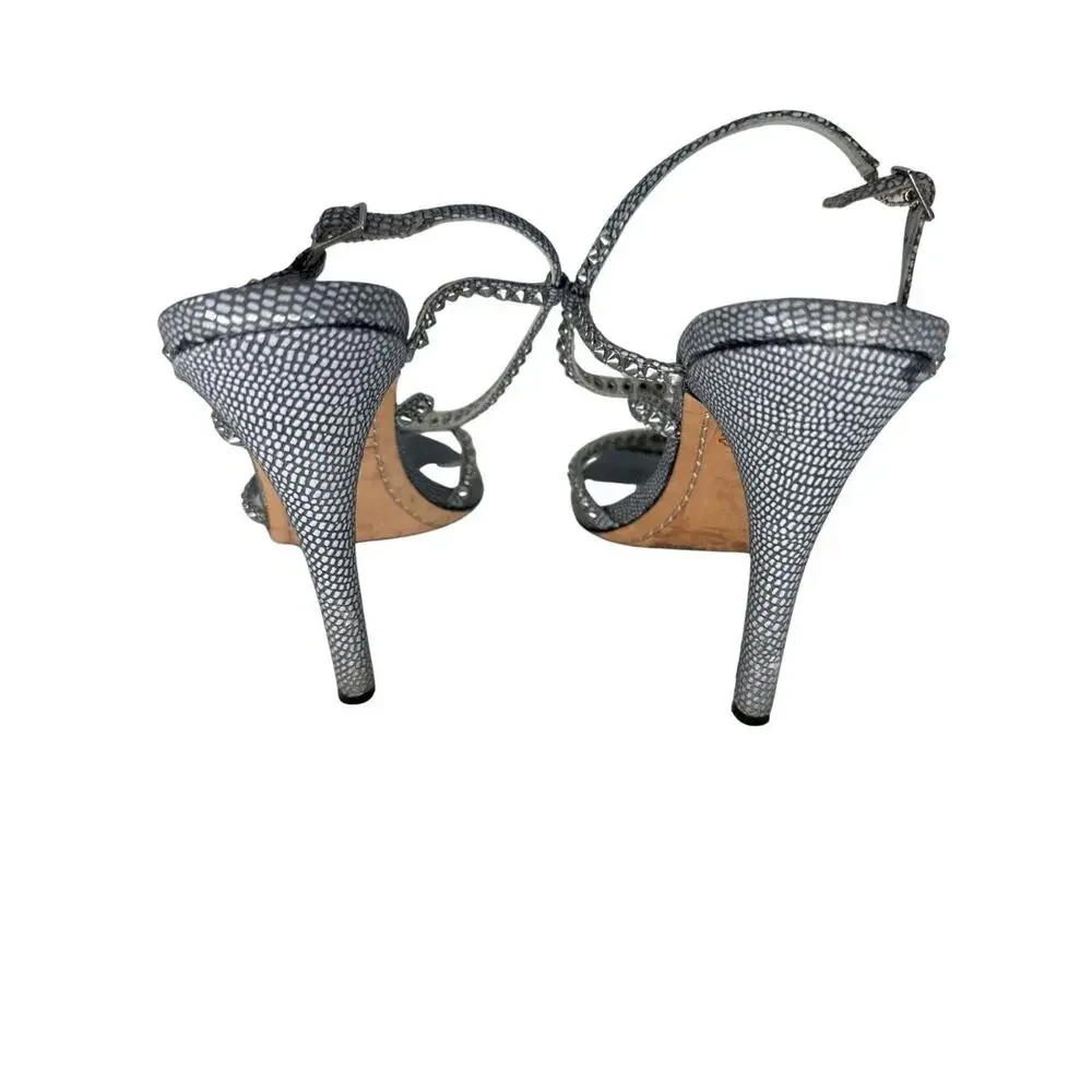 Alice + Olivia Crystal Embellished Strappy Stiletto Sandals Gray Women's 38.5